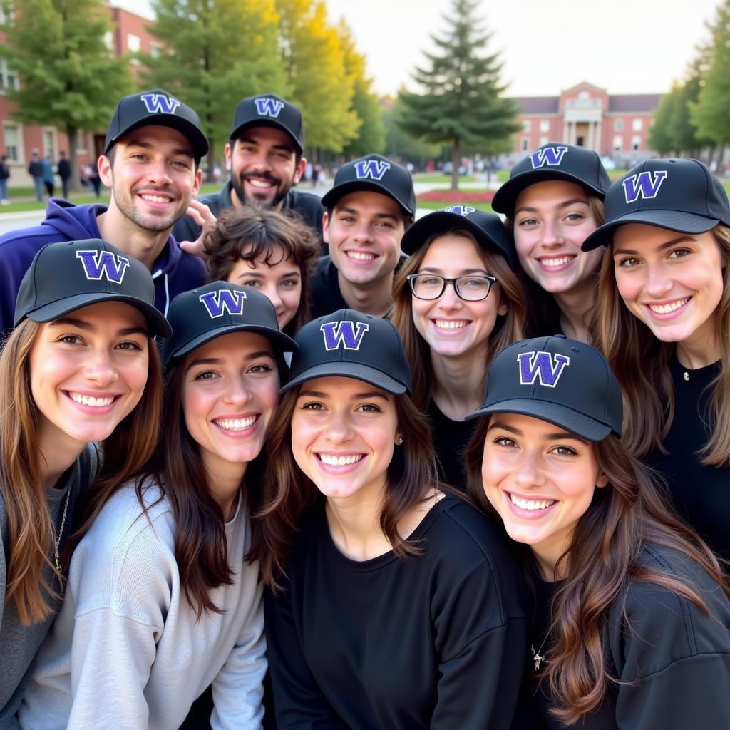 Group of Friends Wearing Matching Black Washington Huskies Hats