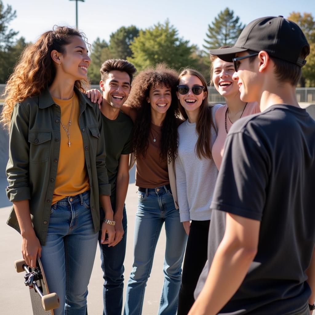 Group of Skateboarders Hanging Out at a Skatepark