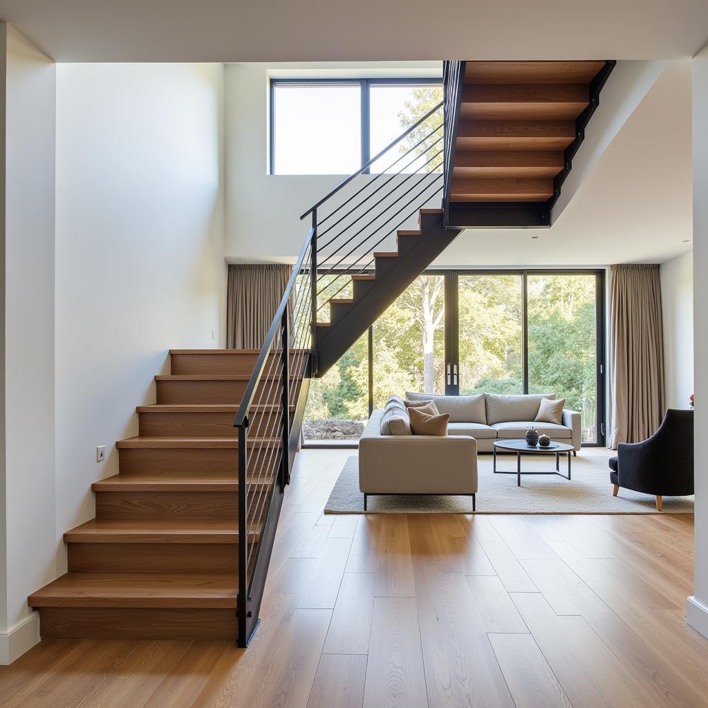 Modern Living Room with Half Open Staircase