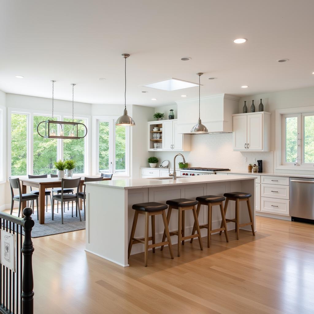 Modern kitchen with half wall and railing