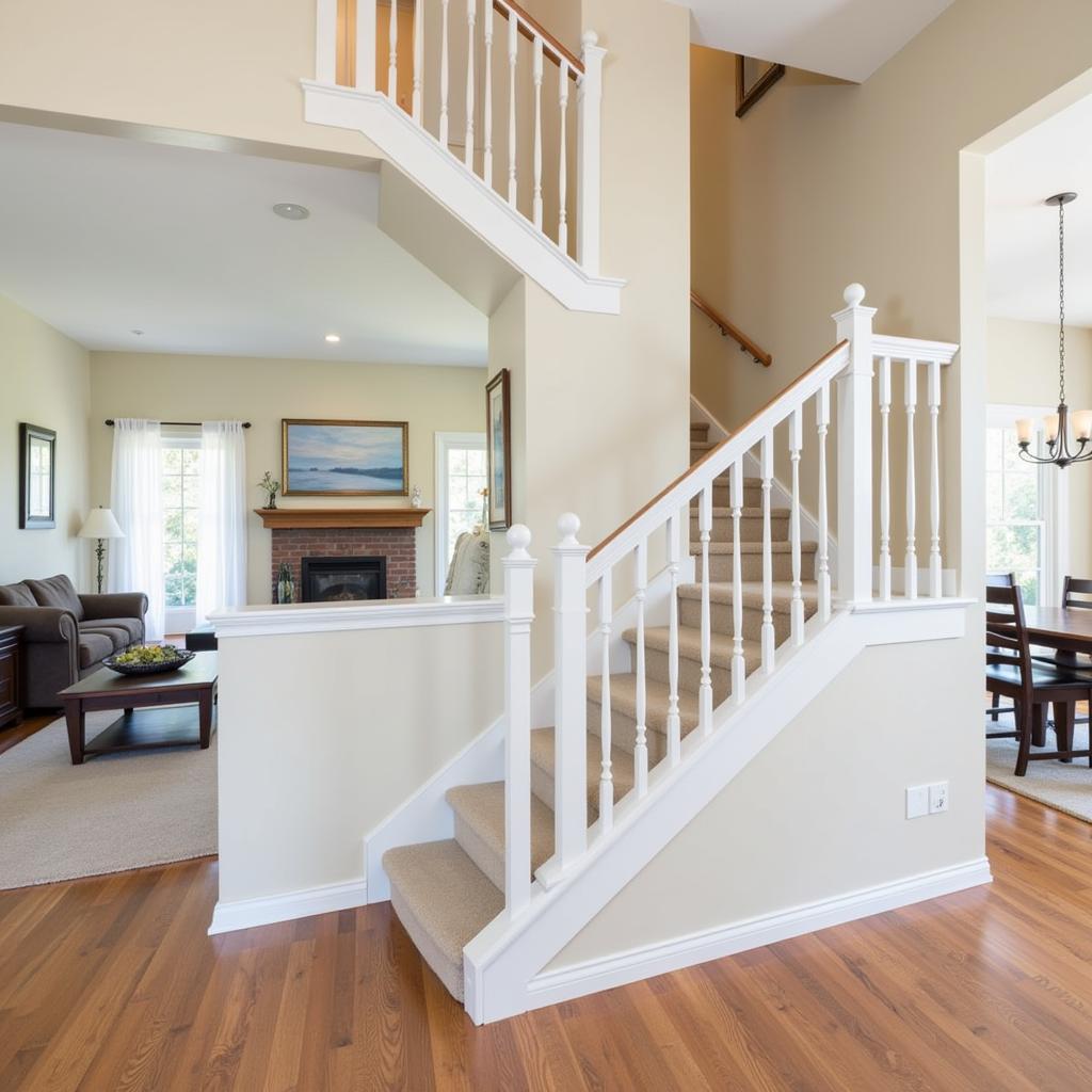 Modern Open-Concept Living Room with Half Wall Stair Railing