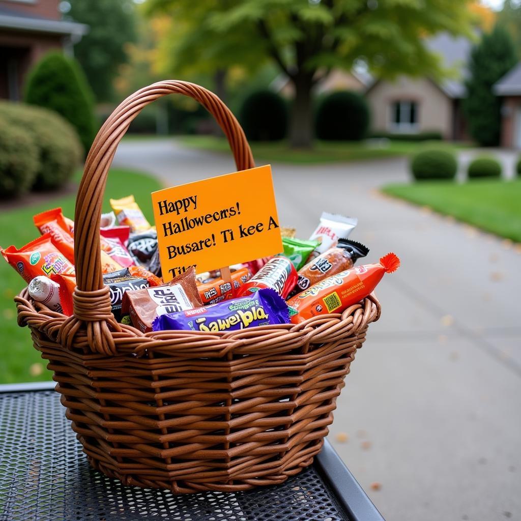 Halloween Treat Basket at the End of a Driveway