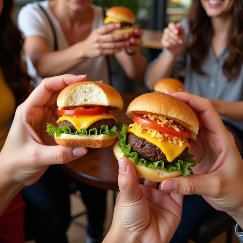 Friends Enjoying Poke Sliders at a Party