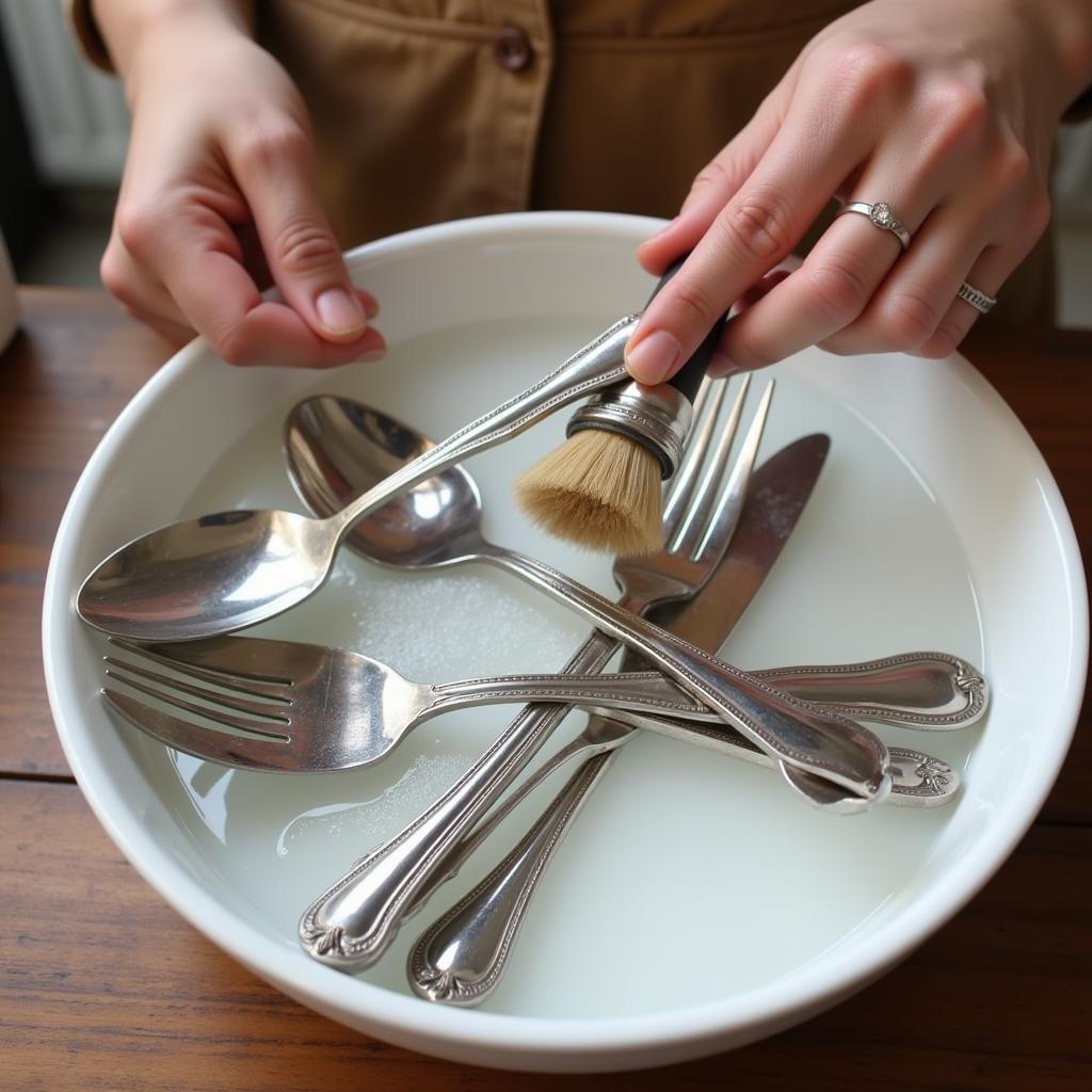 Handwashing German Silver Cutlery