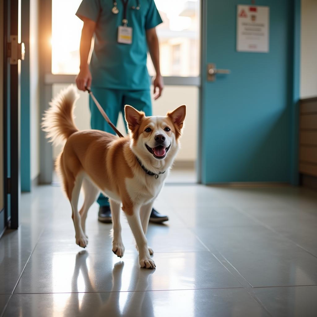 A Happy Dog Leaving the Clinic after a Successful Visit