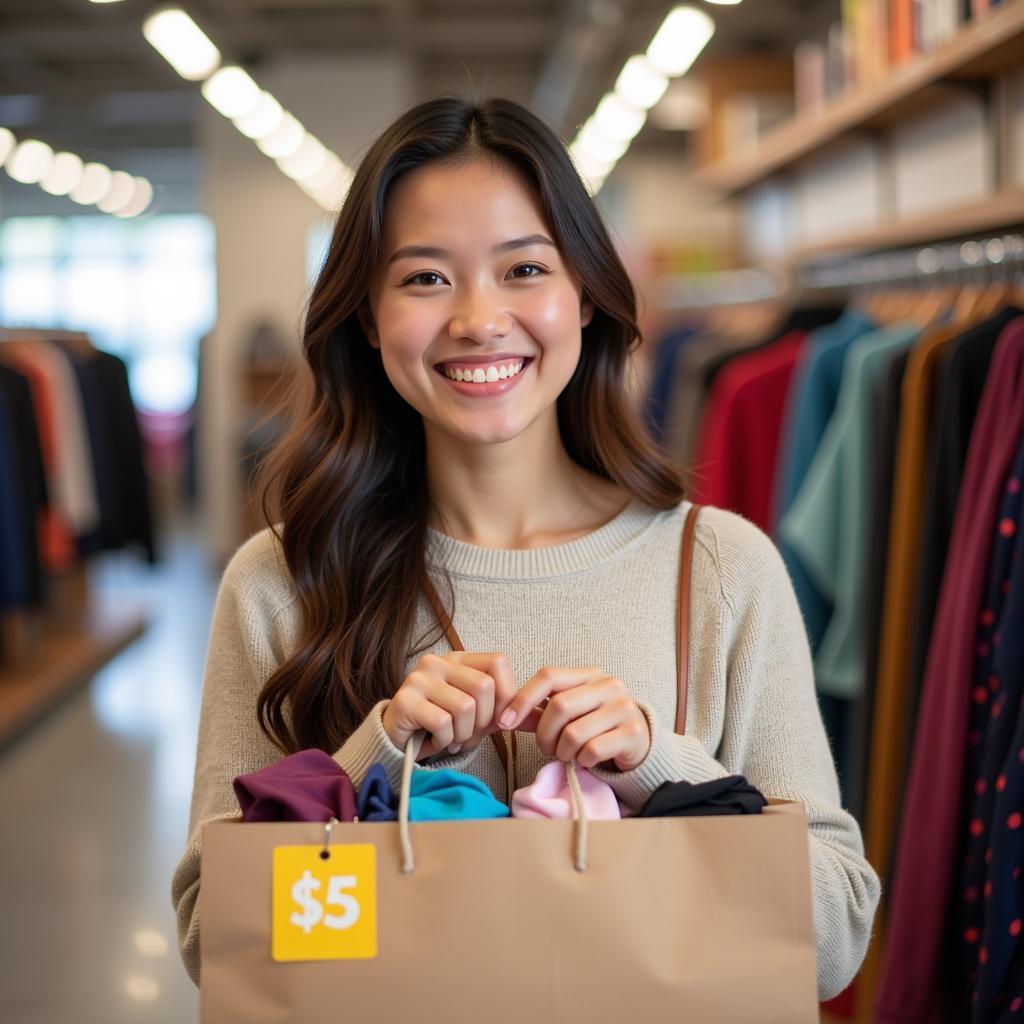 Happy Shopper at a  Clothing Store