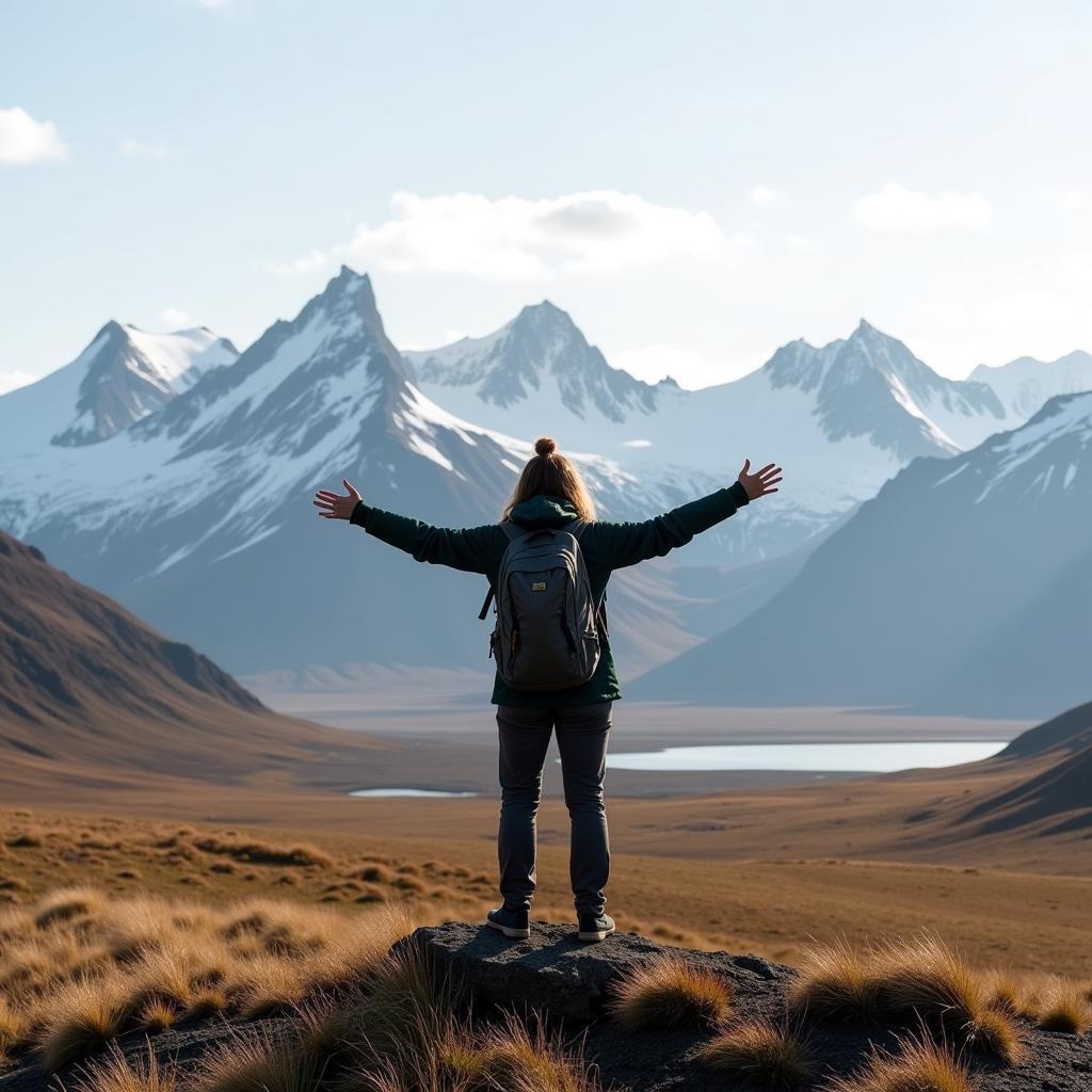 A Happy Traveler in the Icelandic Landscape 