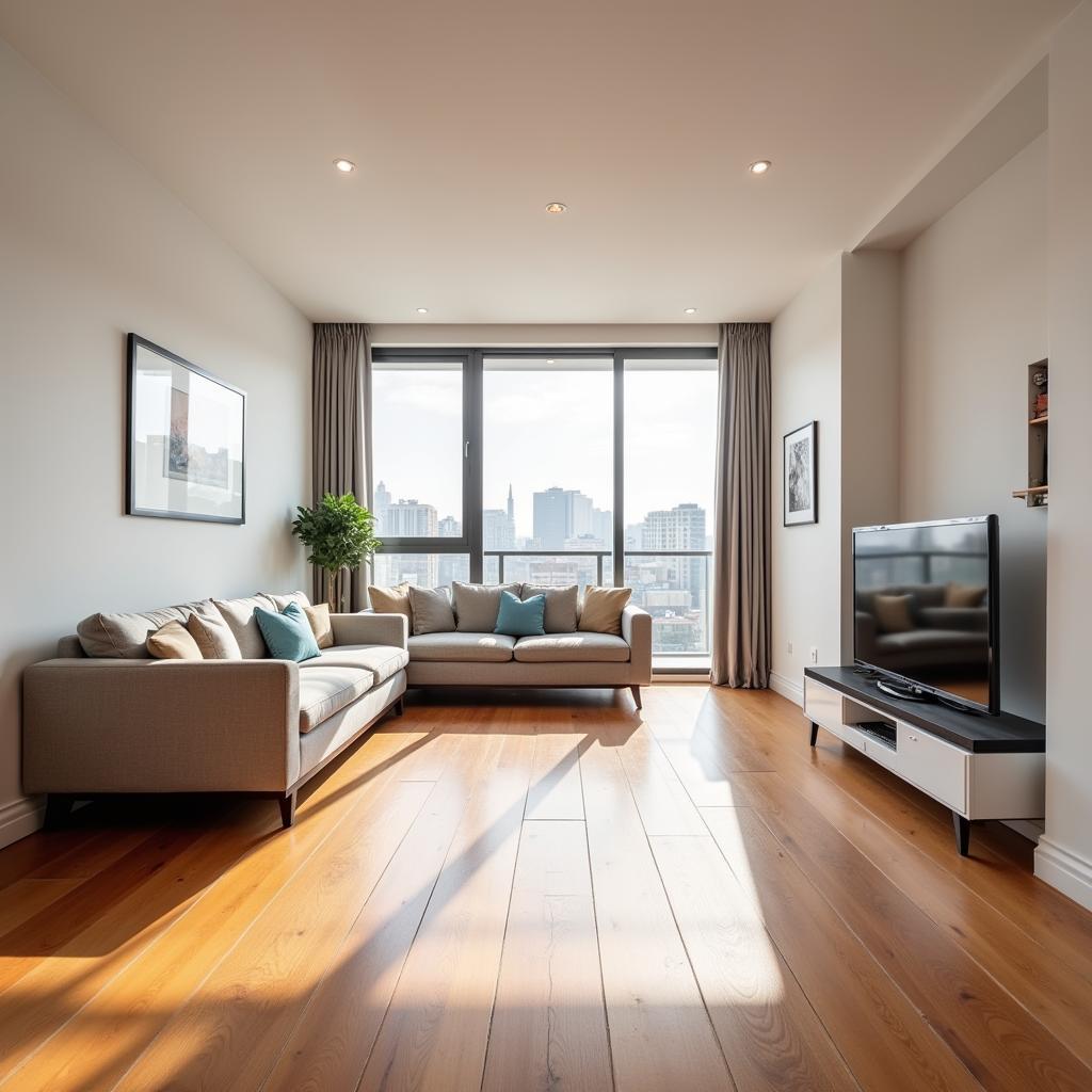 Hardwood flooring in a modern apartment living room