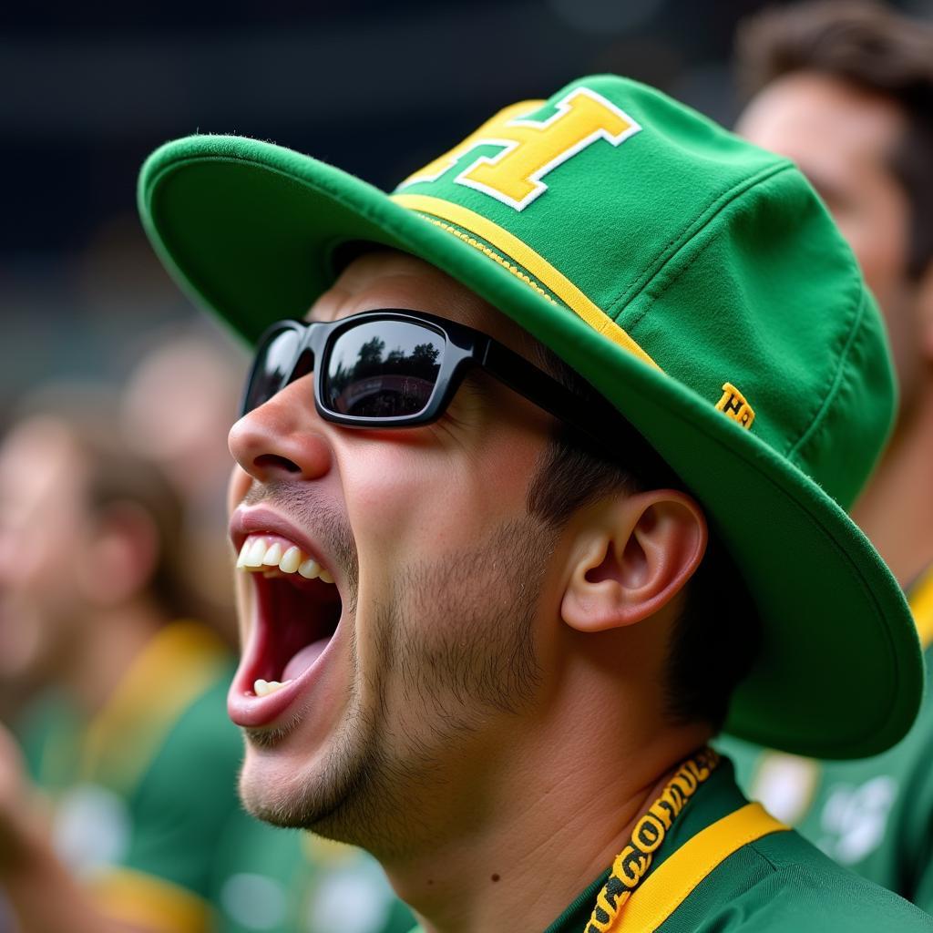 Fan Wearing a Hawaii Football Hat at a Game