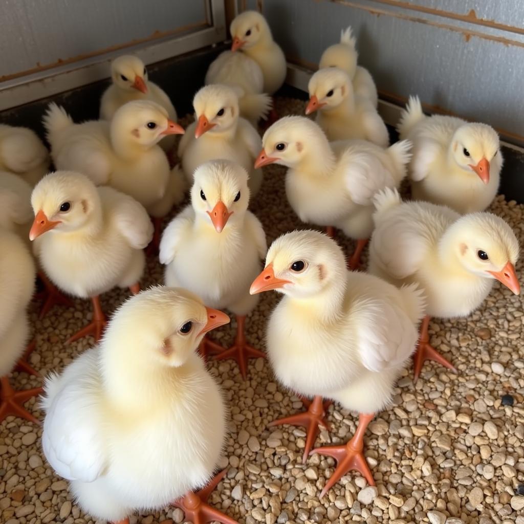 Healthy Chicks in a Brooder