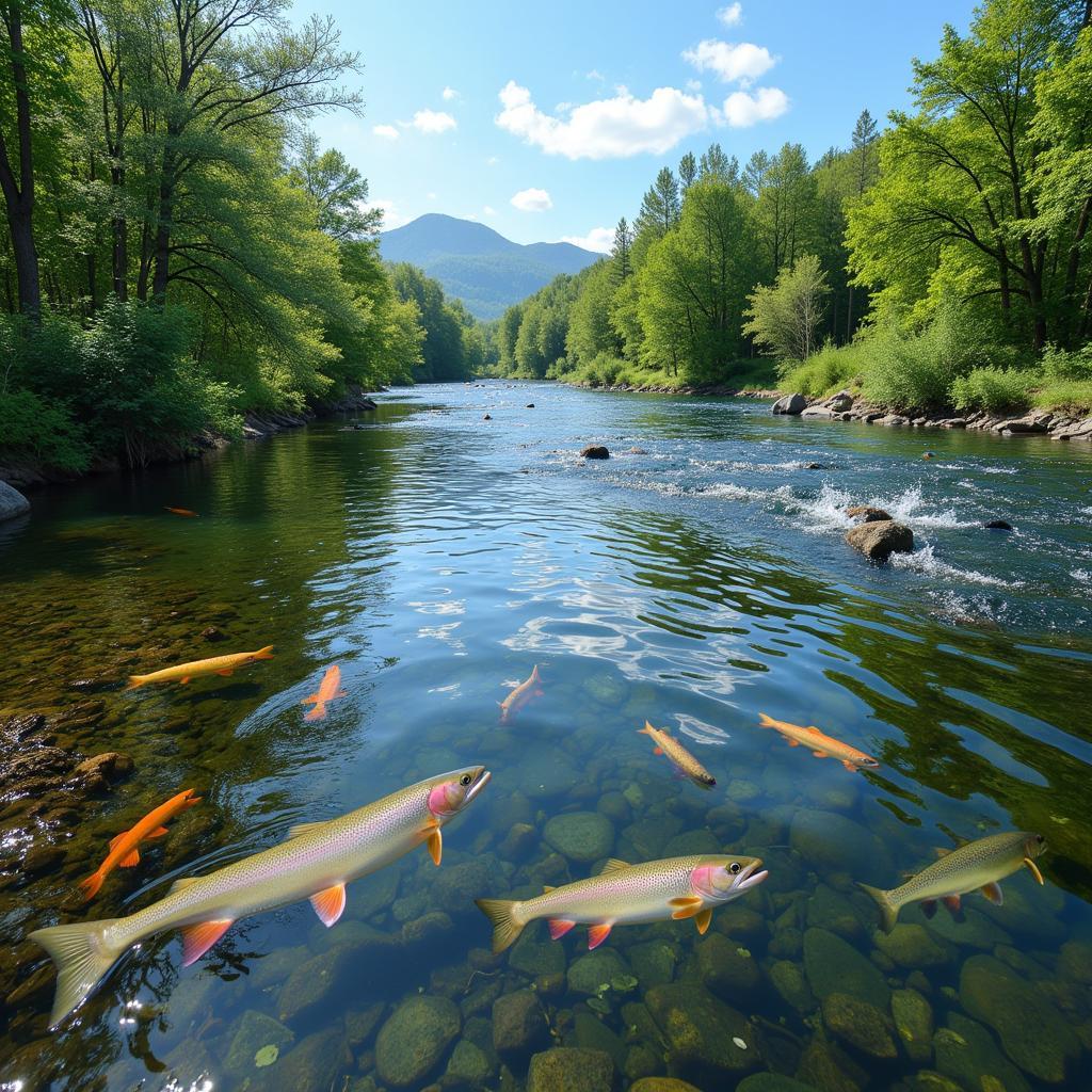 Thriving River Ecosystem with Abundant Fish