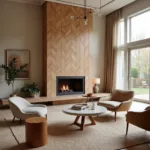 Living Room with Herringbone Tile Accent Wall