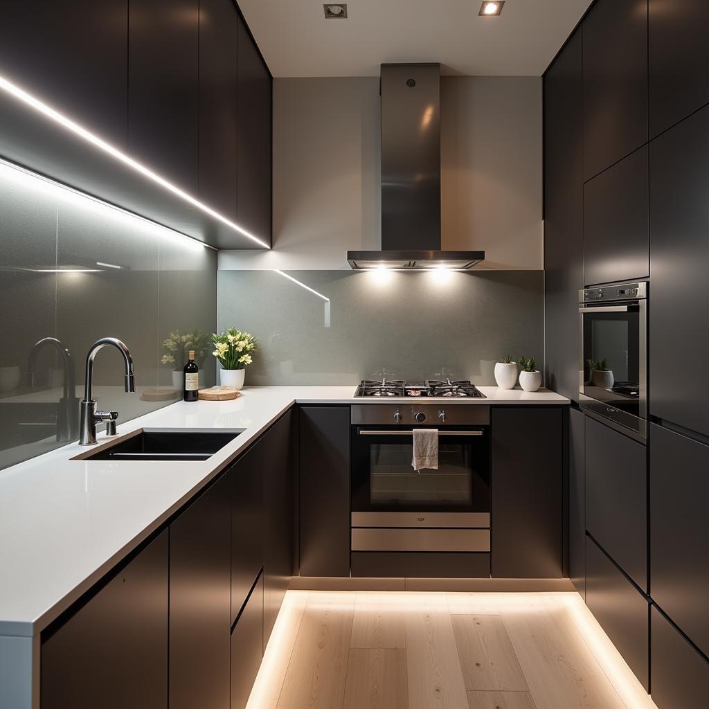 Modern kitchen illuminated with high density LED strip lights