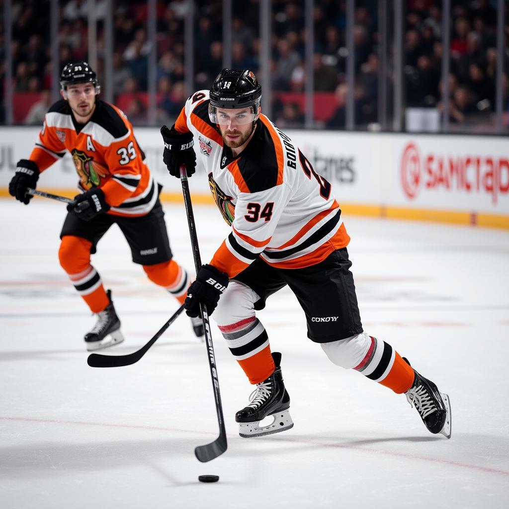 Hockey Player Executing a Precise Pass During a Game