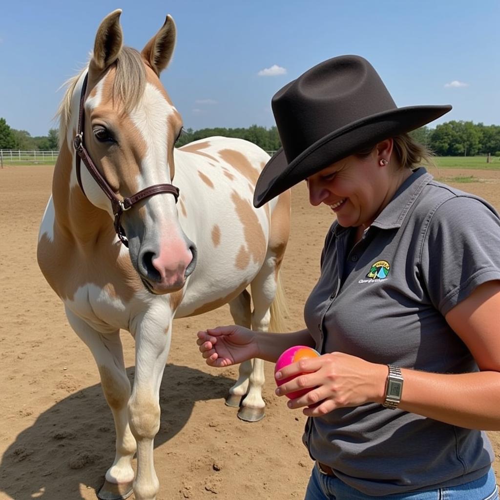 Horse and Owner Bonding Over Ball Play