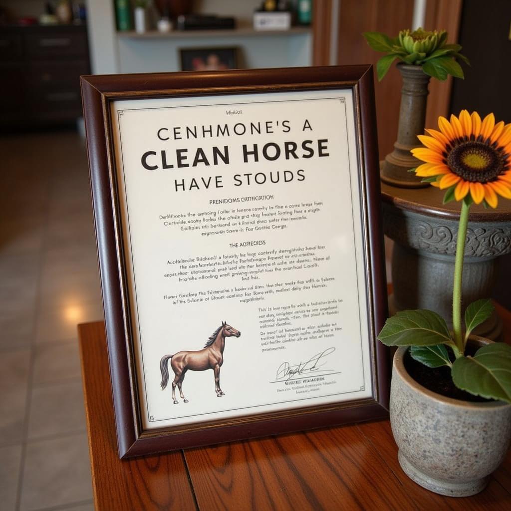 Horse Pedigree Certificate on Display