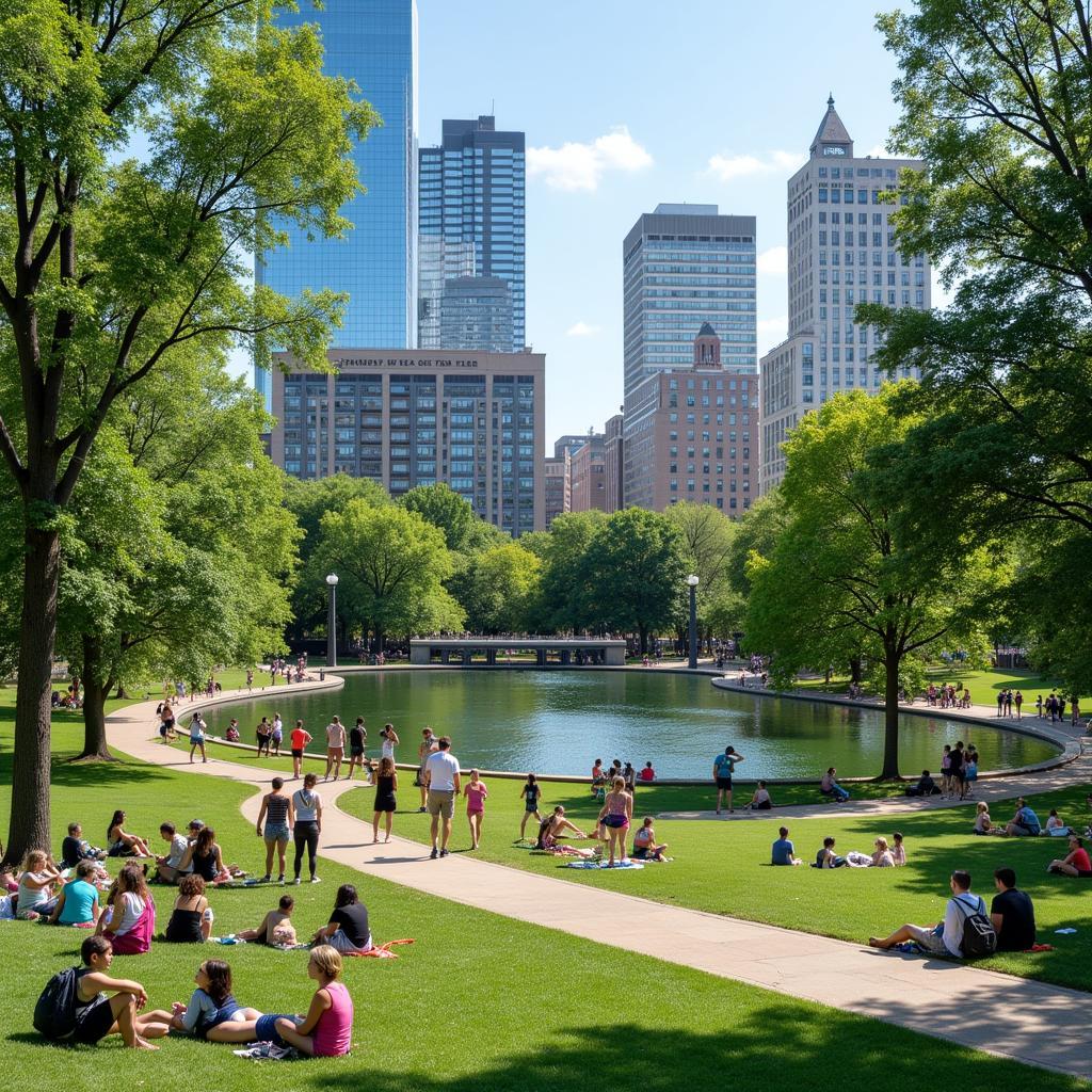 Relaxing at Discovery Green Park in Houston