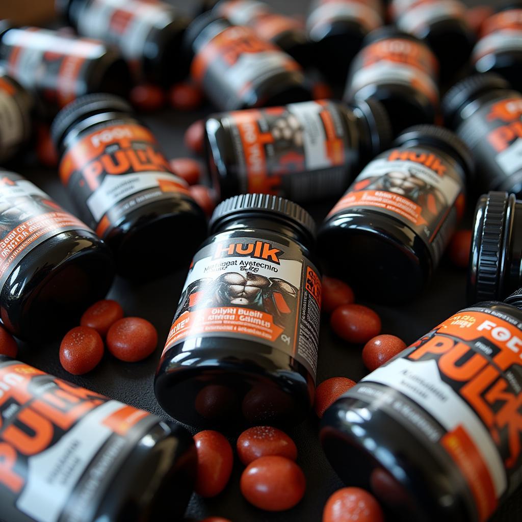 Various hulk pills on a table