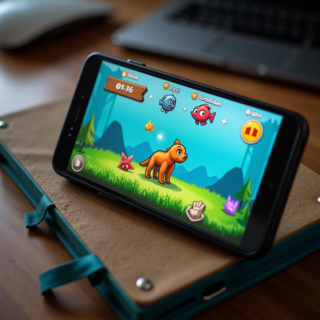 Smartphone screen showing an idle game