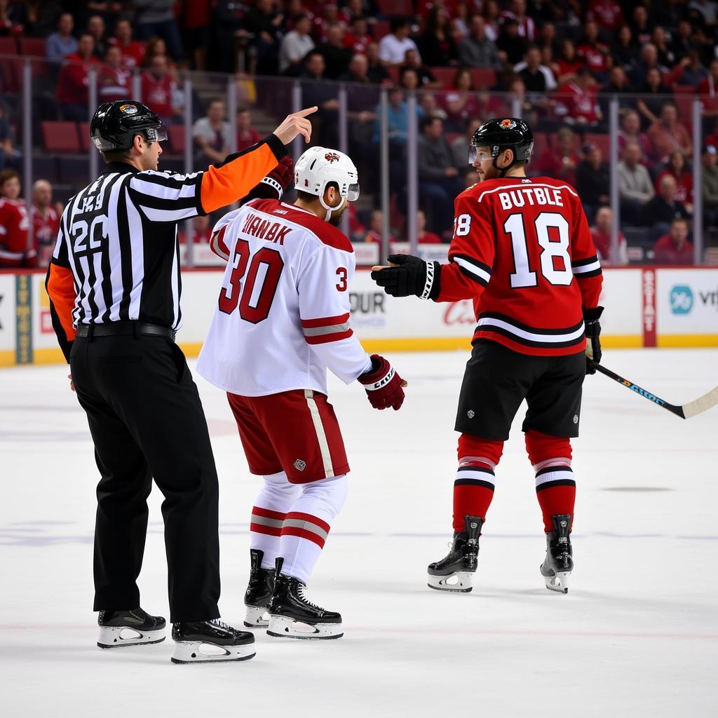 Referee Calling a Penalty for an Illegal Shoulder Check