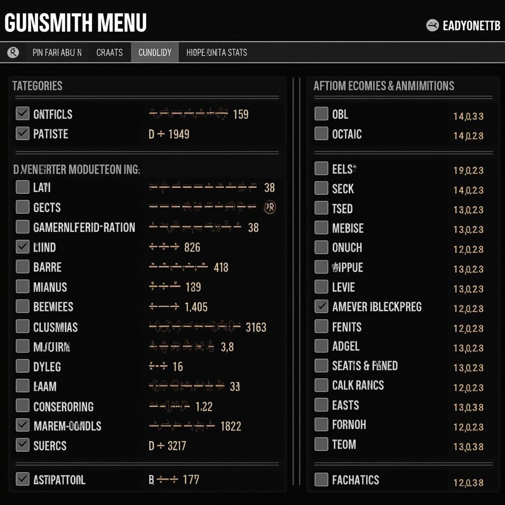 In-Game Gunsmith Menu Options