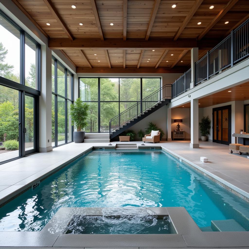 Modern Indoor Basement Pool with Natural Light