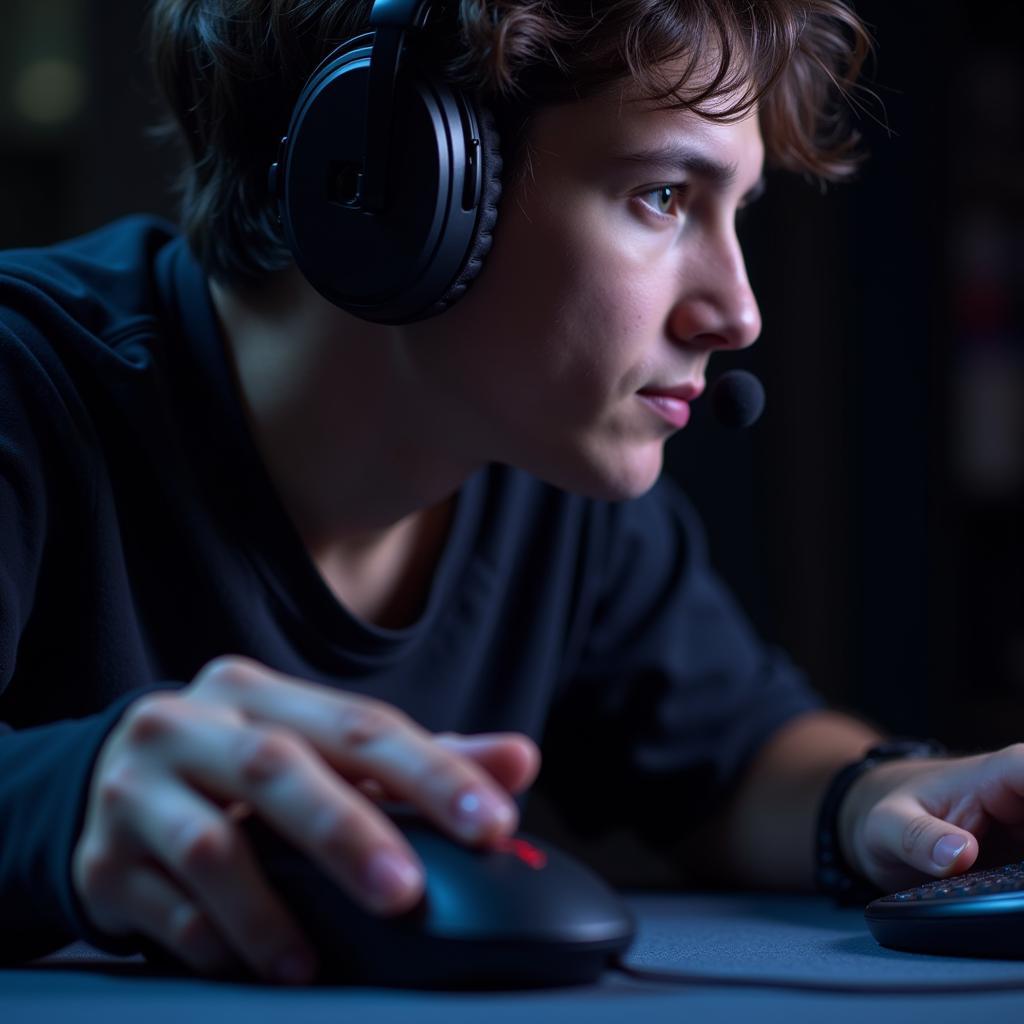 Gamer Focused on Sound Cues