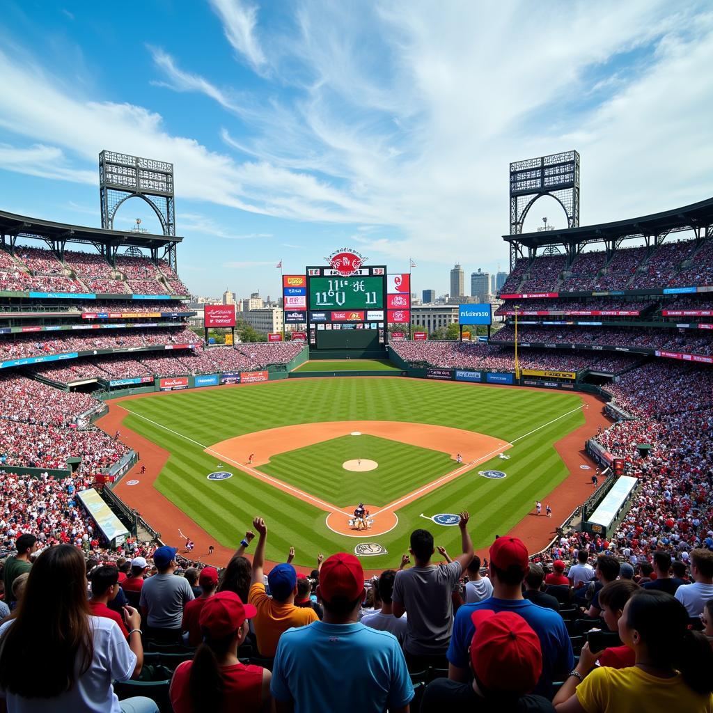 International Baseball Game with Fans Celebrating