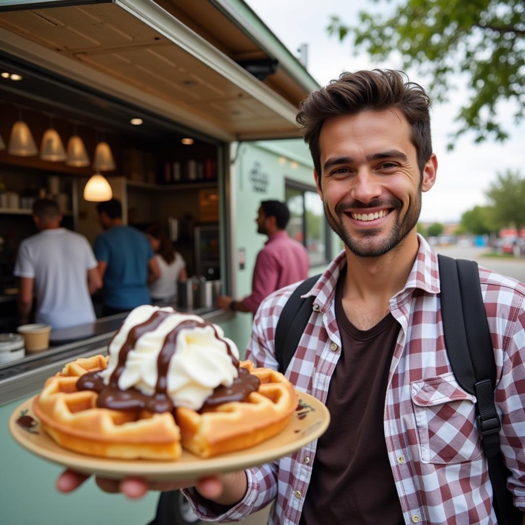 Customer enjoying an iron waffle