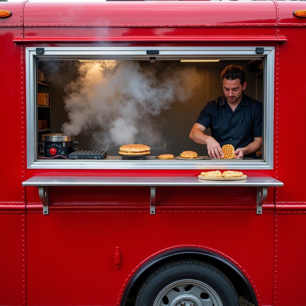 Vibrant iron waffle food truck exterior