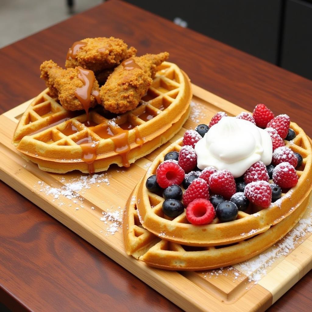 A variety of iron waffle creations