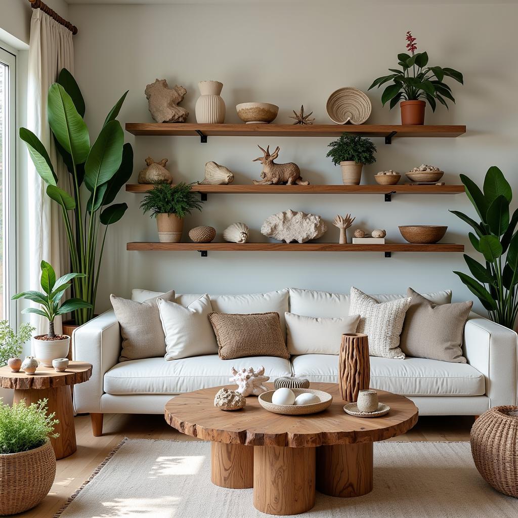 Island Living Room Decorated with Natural Elements