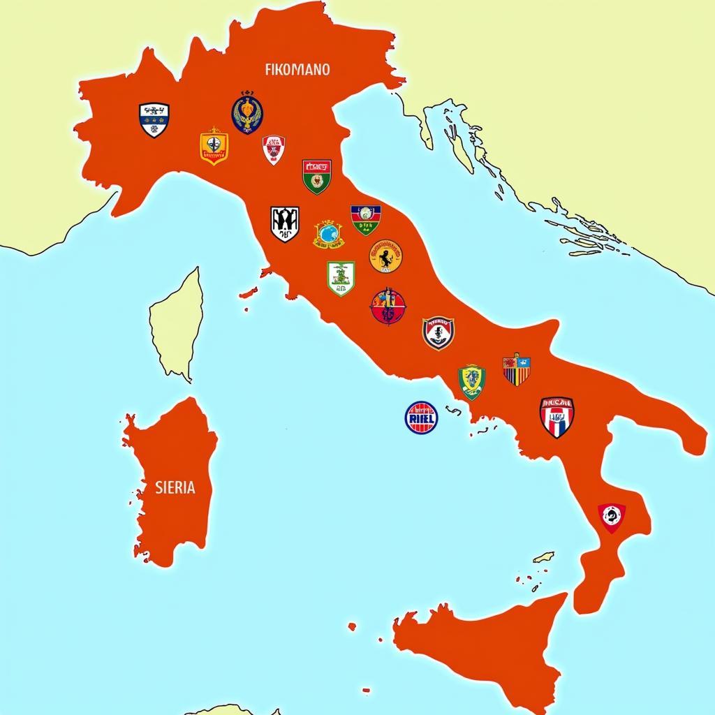 Map of Italy with Serie A team locations