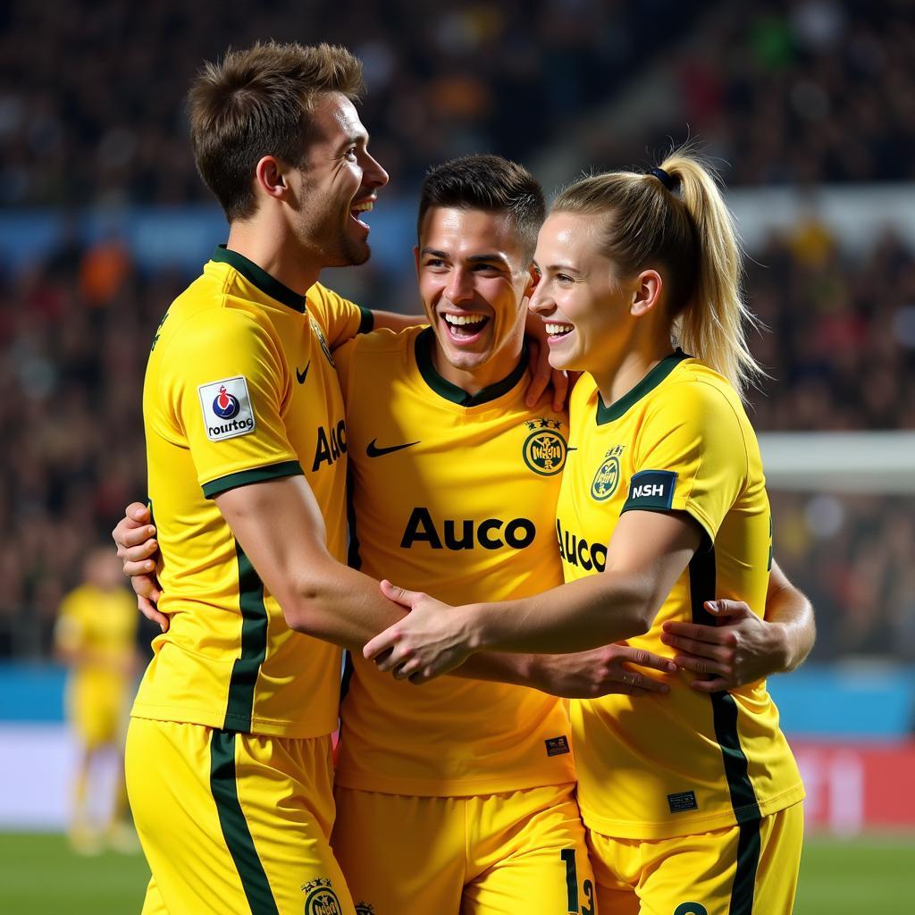 Jake Morris celebrates a goal with his Columbus Crew teammates