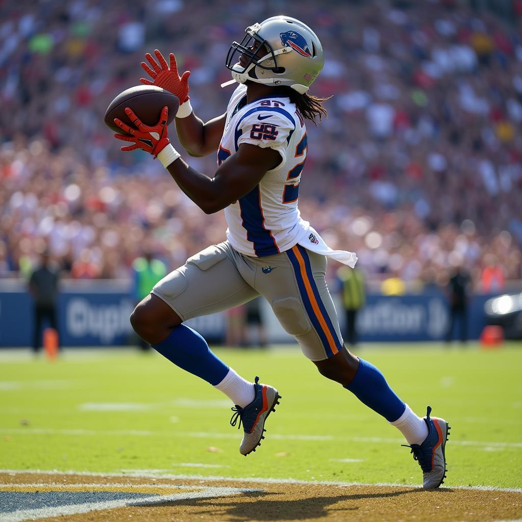 Jaylen Waddle making a reception for a touchdown