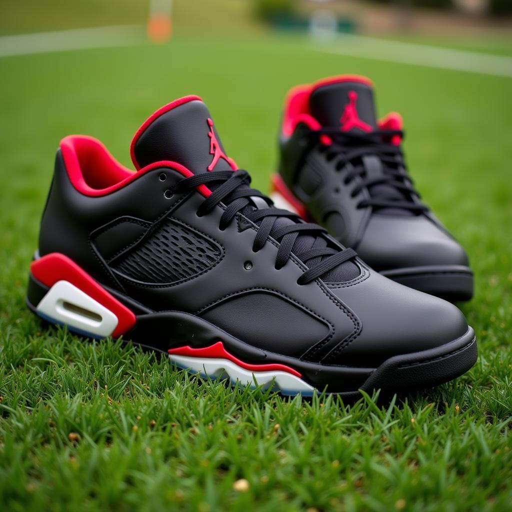 Jordan 5 Low Cleats on a football field