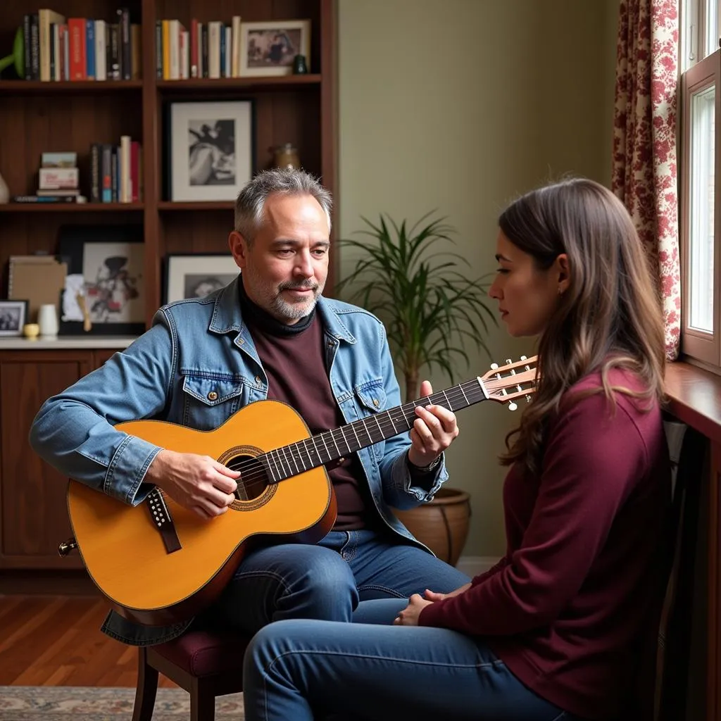 Jorge Morel teaching guitar to a student