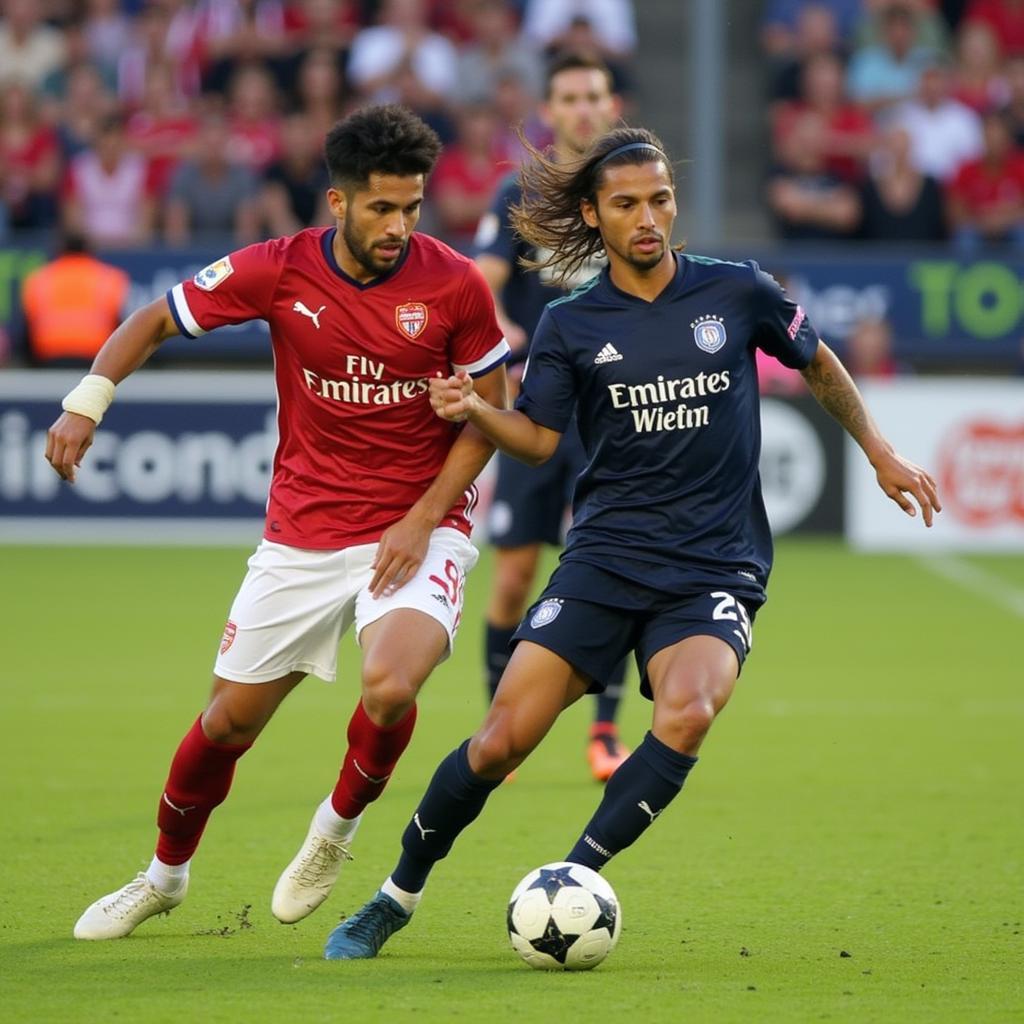 Juan Arce executing a perfectly timed tackle to regain possession for his team.