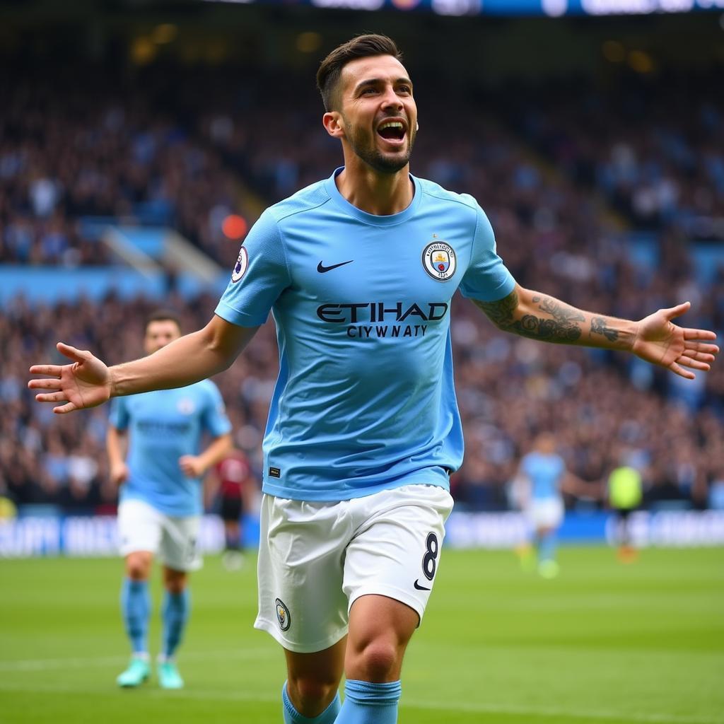 Julian Alvarez celebrates a goal for Manchester City