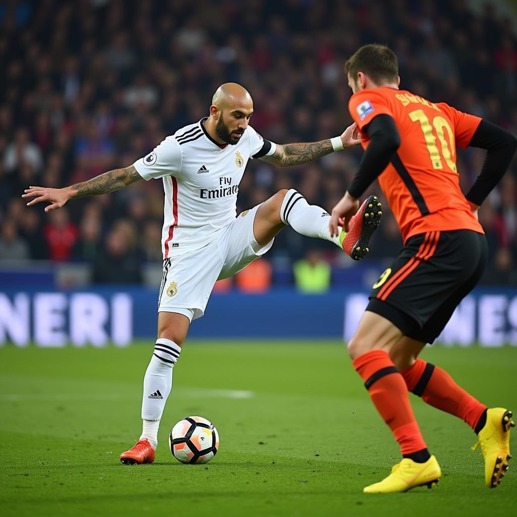 Karim Benzema executing a one-touch finish