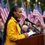 Katherine Gorman reciting poetry at the inauguration