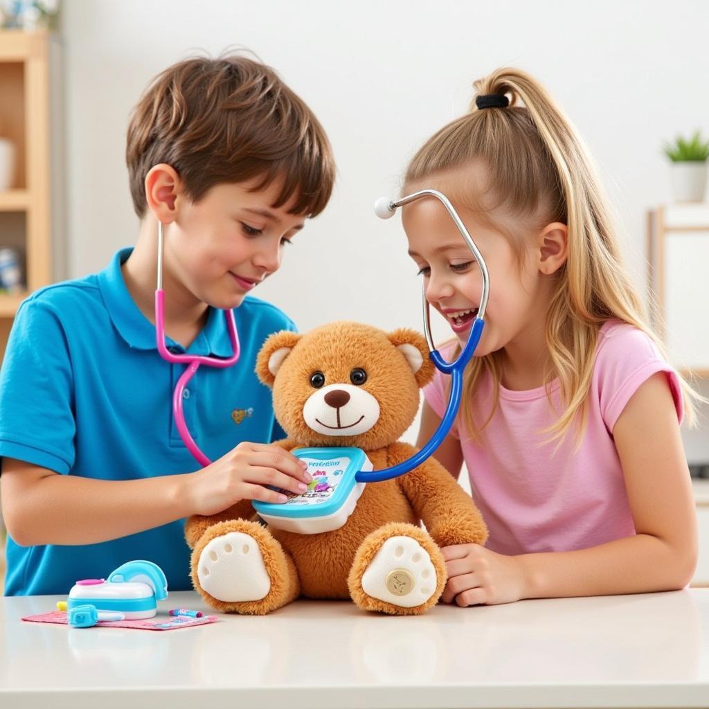 Kids Playing with Dr Playset