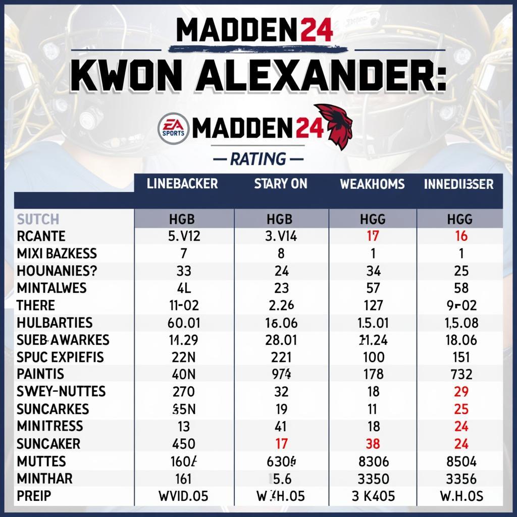 Kwon Alexander's Madden 24 Rating Comparison