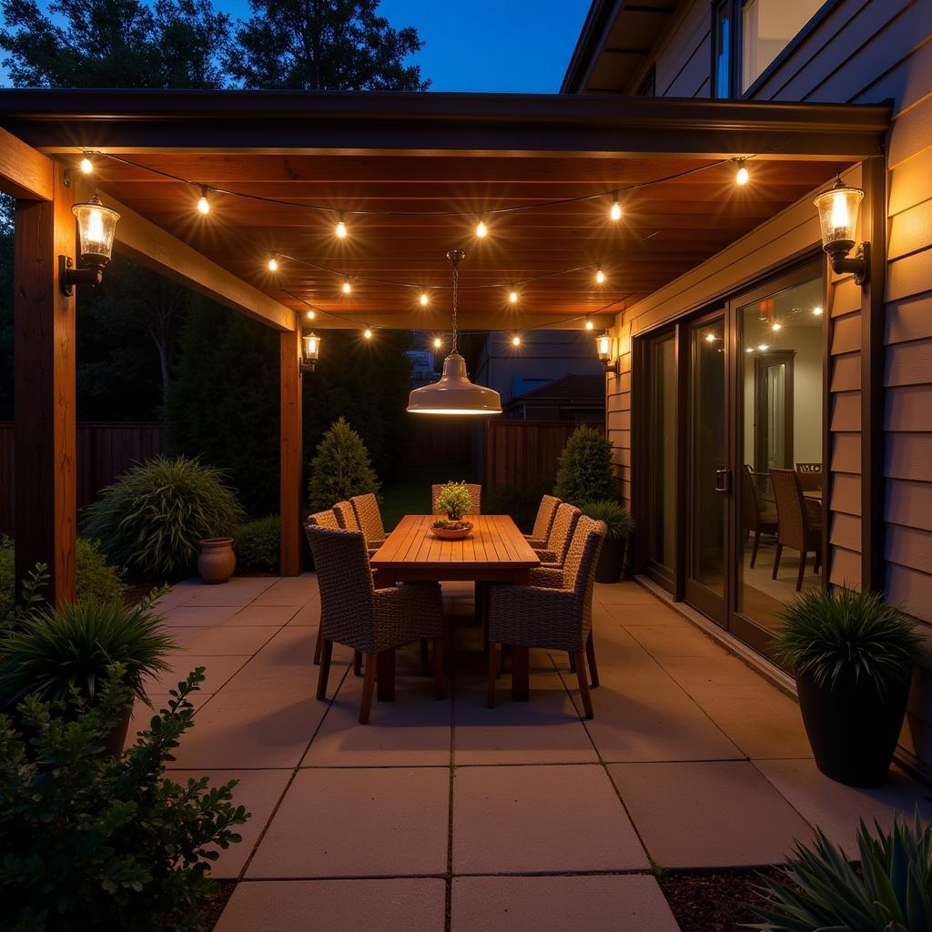 Layered Outdoor Lighting Design with Ceiling Fixtures