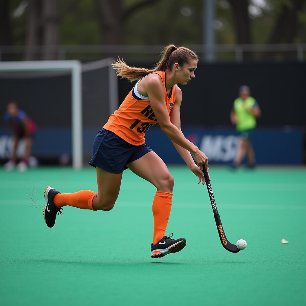 Left-Handed Field Hockey Player Dribbling