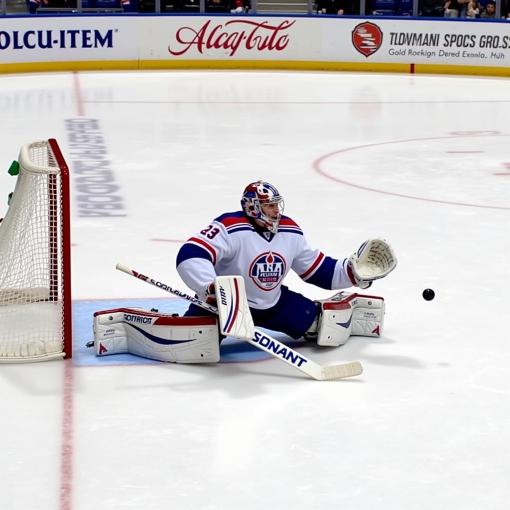 Goalie executing a save using the left wing lock