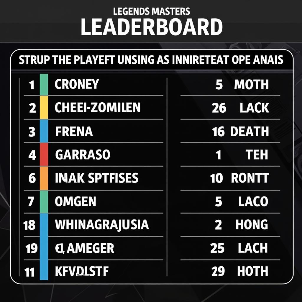 Legends Masters Competition Leaderboard Top Players