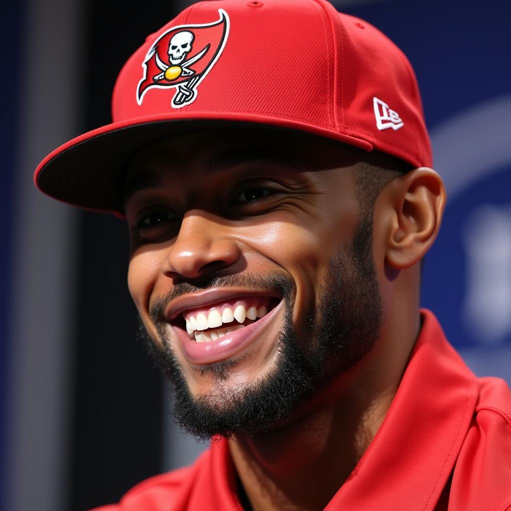 Leotis Trey Palmer wearing a Tampa Bay Buccaneers cap