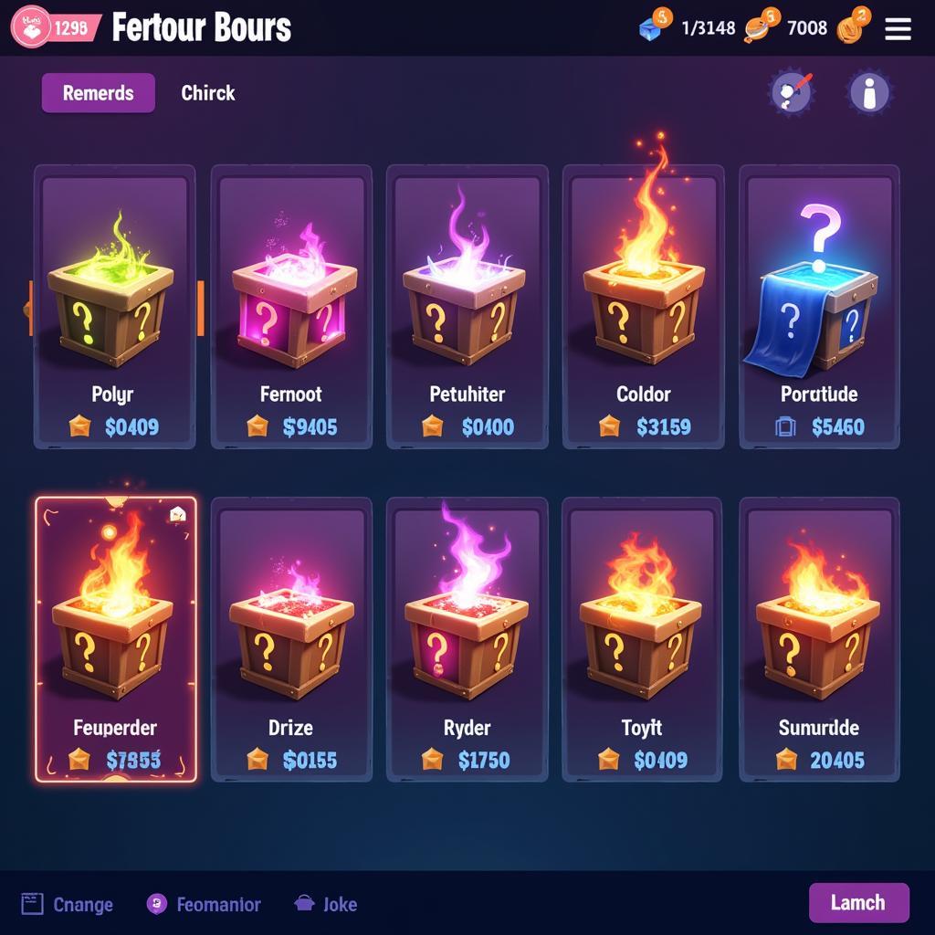 Assortment of colorful loot boxes in a game interface