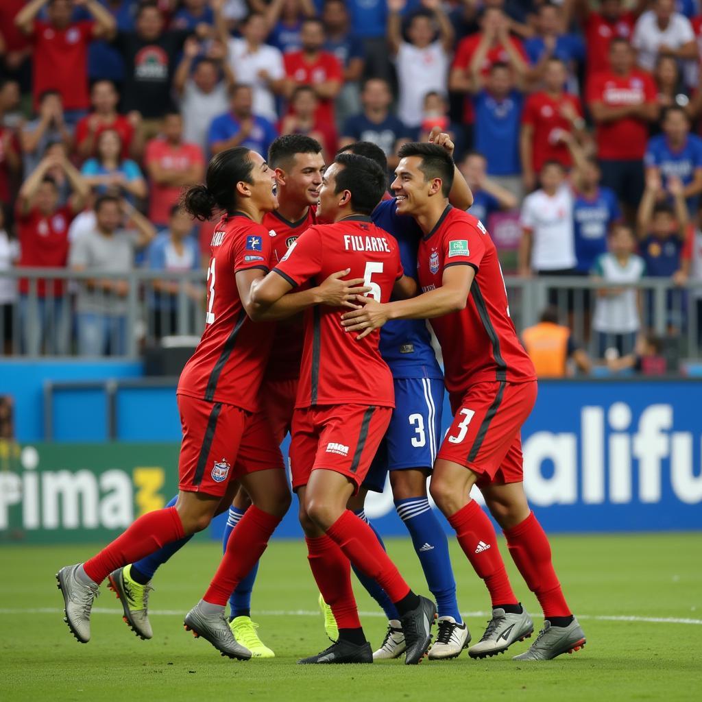 Luis Zárate celebrating a goal with his teammates